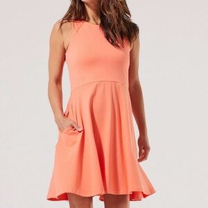 Pact Organic Cotton Fit & Flare Dress Coral Orange Sleeveless Pockets XL